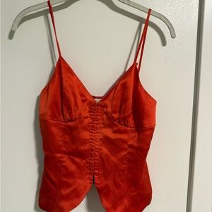 Reformation Terracotta Satin Top